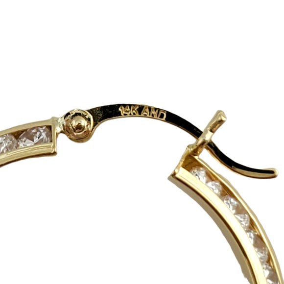 Vintage 14K Yellow Gold Hoops With Clear Stone #11944 - Picture 3 of 6